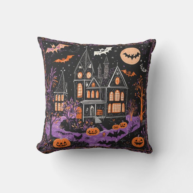 Spoken Mansion Vleermuizen Jack-O-Lantern Hallowee Kussen (Voorkant)