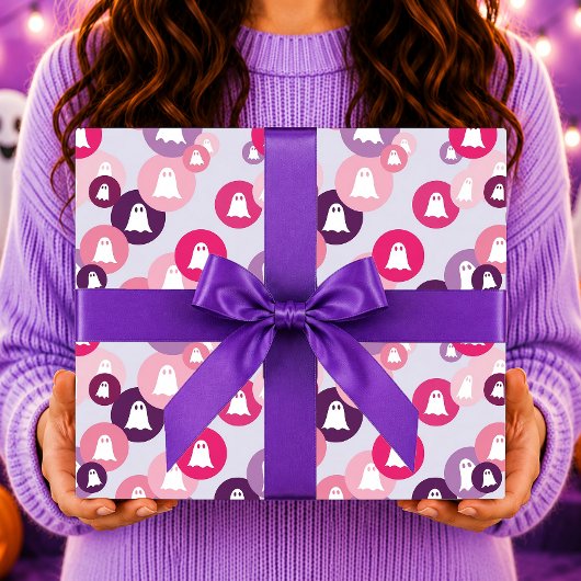 Spoken Roze Paarse Cirkel Halloween Cadeaupapier