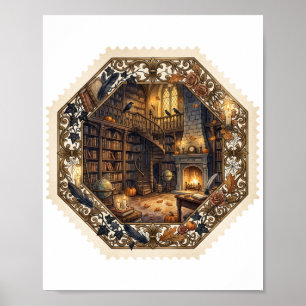 Spokenbibliotheek Halloween-postzegel Vintage Kuns Poster