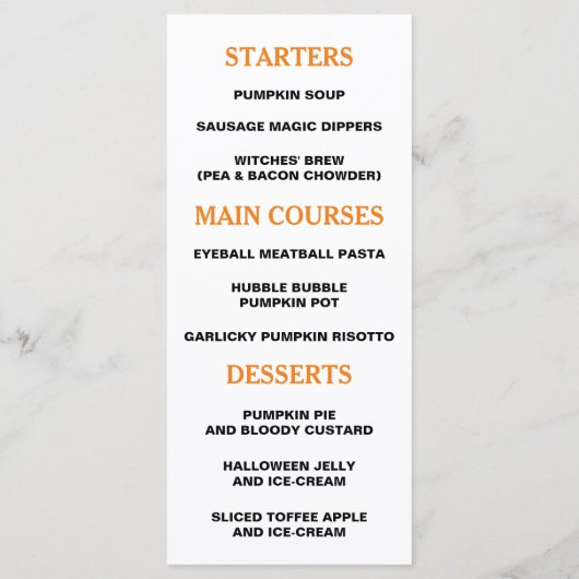Spokenbos Halloween-menu Menu (Achterkant)