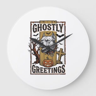 Spokende Begroetings T-shirt Vintage Gravure Hallo Grote Klok