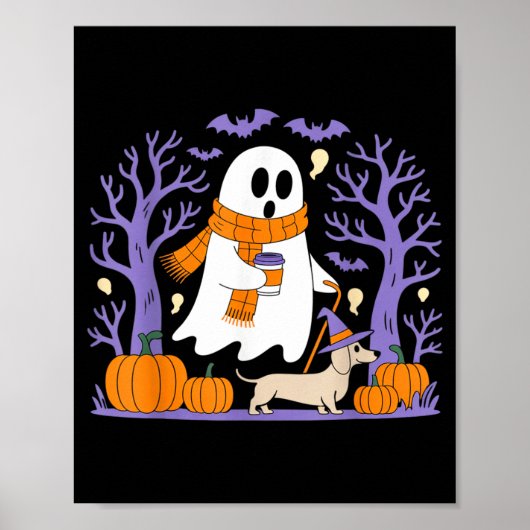 Spokende Dachshund Grappig Spookseizoen Poster (Voorkant)
