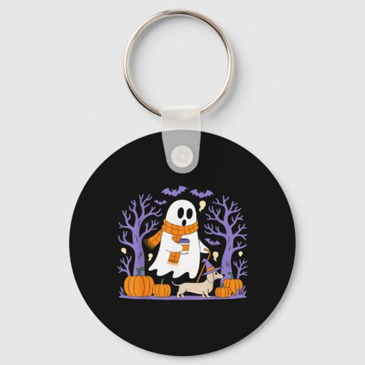 Spokende Dachshund Grappig Spookseizoen Sleutelhanger (Voorkant)
