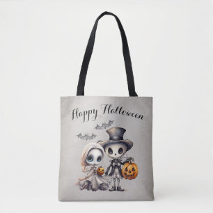 Spokende Geest Pop en Skelet Halloween Tote Bag