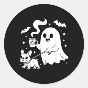 Spokende Hond Franse Bulldog Coffee Halloween Ronde Sticker