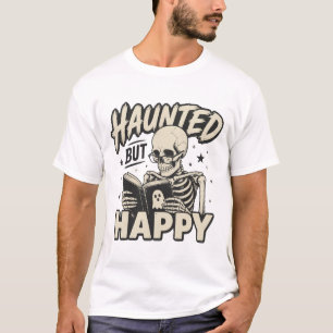 Spokende maar gelukkige skelet leest T-shirt