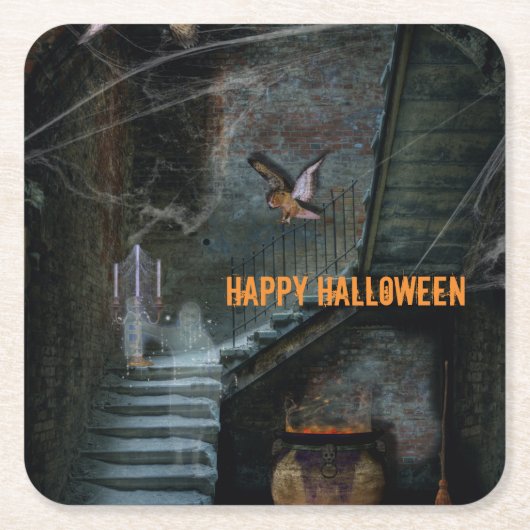 Spokende Trap Halloween Kartonnen Onderzetters (Voorkant)