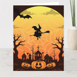 Spokende Zwarte Kat Halloween Design – Modern Mini Kaart