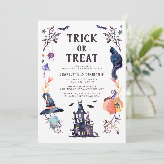 Spokenhouse Halloween Verjaardagsfeestje Kaart (Staand voorkant)