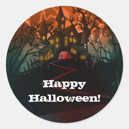 Spokenhuis Begraafplaats Halloweenfeest Ronde Sticker (Voorkant)