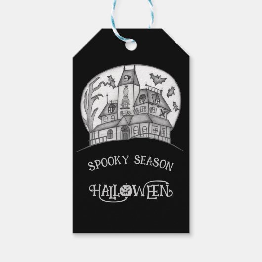 Spokenhuis en Vleermuizen Halloween  Cadeaulabel (Voorkant)