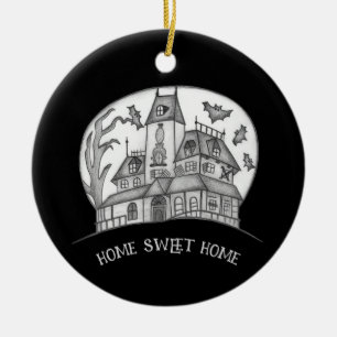 Spokenhuis en Vleermuizen Halloween Keramisch Ornament