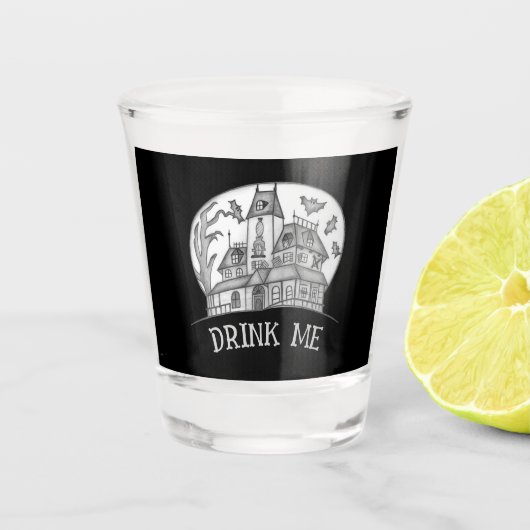 Spokenhuis en Vleermuizen Halloween Shot Glas (Voorkant)