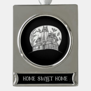 Spokenhuis en Vleermuizen Halloween Verzilverd Banner Ornament