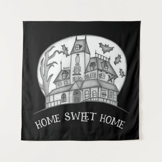 Spokenhuis en Vleermuizen Halloween Wandkleed (Voorkant)