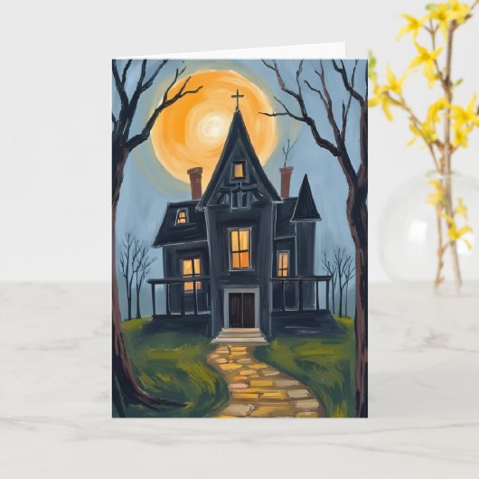 Spokenhuis | Enge Halloween Kaart (Gele Bloem)