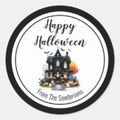 Spokenhuis Fijne Halloween Ronde Sticker (Voorkant)
