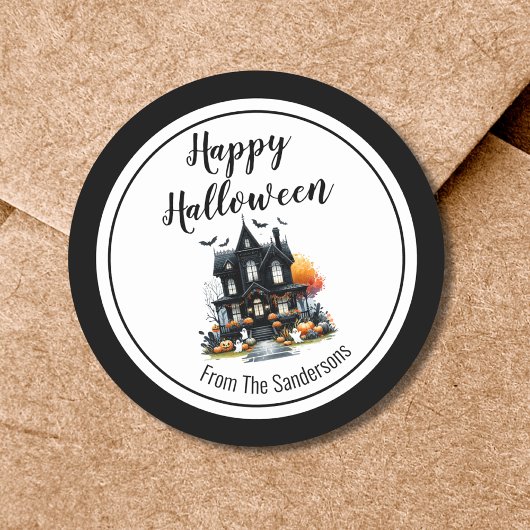 Spokenhuis Fijne Halloween Ronde Sticker