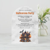 Spokenhuis Griezelige Pompoen Halloween Feest Kaart (Staand voorkant)