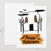 Spokenhuis Halloween Cute Doodle T-Shirt Feestdagenkaart (Voorkant / Achterkant)