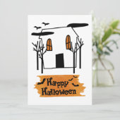Spokenhuis Halloween Cute Doodle T-Shirt Feestdagenkaart (Staand voorkant)