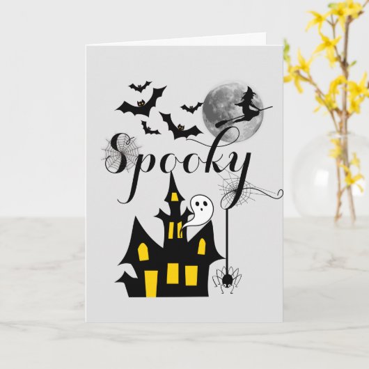 Spokenhuis Halloween Feest Griezels Kaart (Gele Bloem)