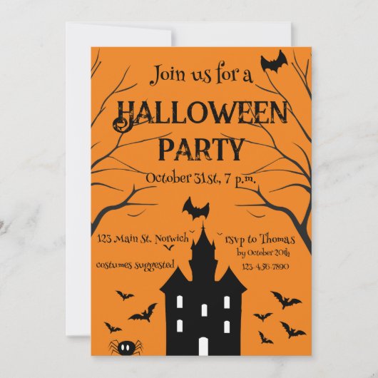Spokenhuis Halloween-feest oranje Kaart (Voorkant)