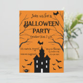 Spokenhuis Halloween-feest oranje Kaart (Staand voorkant)