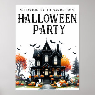 Spokenhuis Halloween Feestbord Poster