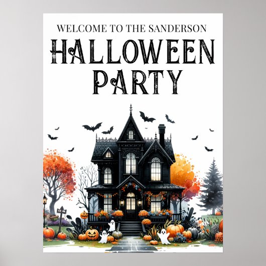 Spokenhuis Halloween Feestbord Poster (Voorkant)
