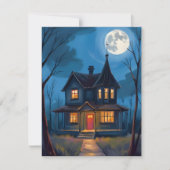 Spokenhuis Halloween Handgeschilderd Feestdagenkaart (Voorkant)