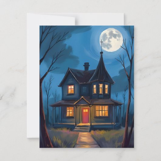 Spokenhuis Halloween Handgeschilderd Feestdagenkaart (Voorkant)