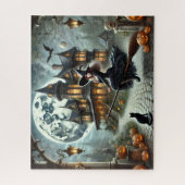 Spokenhuis, Heks & Oude Maan Vintage Halloween Legpuzzel (Verticaal)