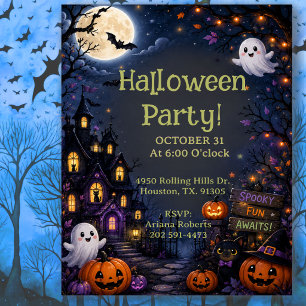 Spokenhuis Kindvriendelijk Zwart Halloween Feest Kaart