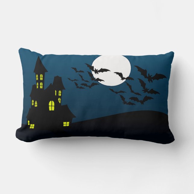 Spokenhuis Met Jack-O'-Lanterns Kussen (Voorkant)