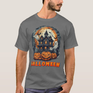 Spokenhuis met Pompoenen, Geesten, en Volle Maan T-shirt