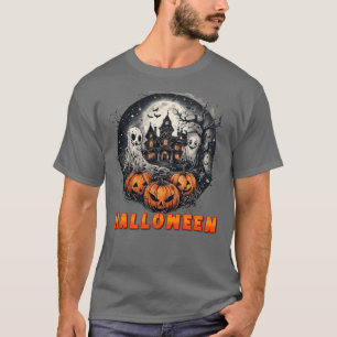 Spokenhuis met Pompoenen, Geesten, en Volle Maan T-shirt
