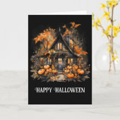 Spokenhuis met pompoenen Halloween Kaart (Gele Bloem)