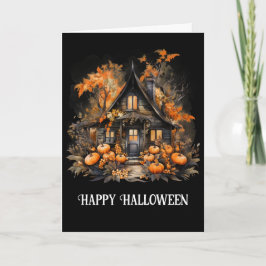 Spokenhuis met pompoenen Halloween Kaart