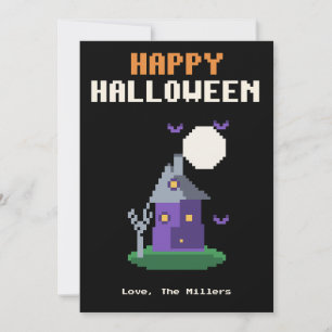 Spokenhuis Pixel Art Halloween Kaart