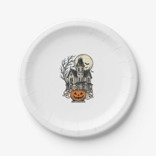 Spokenhuis T-shirt Vintage Gravure Halloween De Papieren Bordje