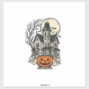 Spokenhuis T-shirt Vintage Gravure Halloween De Sticker