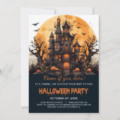 Spokenhuis Vleermuizen Bomen Griezelig Halloween F Kaart (Voorkant)