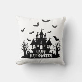 Spokenhuis Zwart & Wit Gelukkig Halloween Kussen