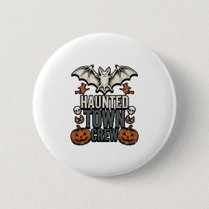Spokenstad Shirt Vintage Halloween Vleermuis Pompo Ronde Button 5,7 Cm