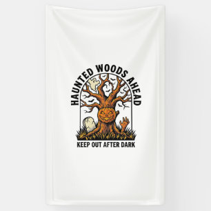 Spokige Behekste Boom Vintage Halloween Waarschuwi Spandoek
