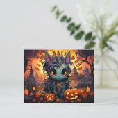 Spoky Halloween Eenhoorn in Pompoen Patch Feestdagenkaart (Staand voorkant)