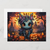 Spoky Halloween Eenhoorn in Pompoen Patch Feestdagenkaart (Voorkant / Achterkant)
