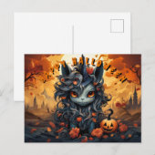 Spoky Halloween eenhoorn met pluizige manen Feestdagenkaart (Voorkant / Achterkant)