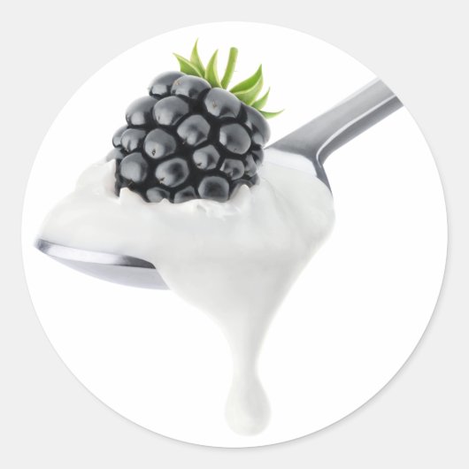 Spon van bramen yoghurt ronde sticker (Voorkant)